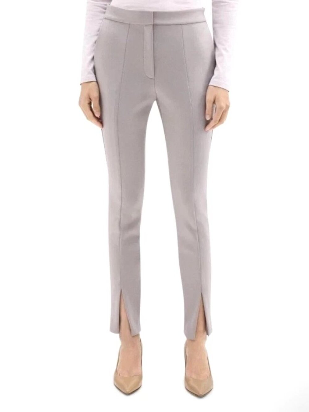 Theory Womens Pants Size Small 0 Zinc Gray Leggings Slim Slit Polished Scuba New